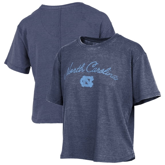 Women's Pressbox  Carolina Blue North Carolina Tar Heels Vintage Waist Length Script Over Logo T-Shirt