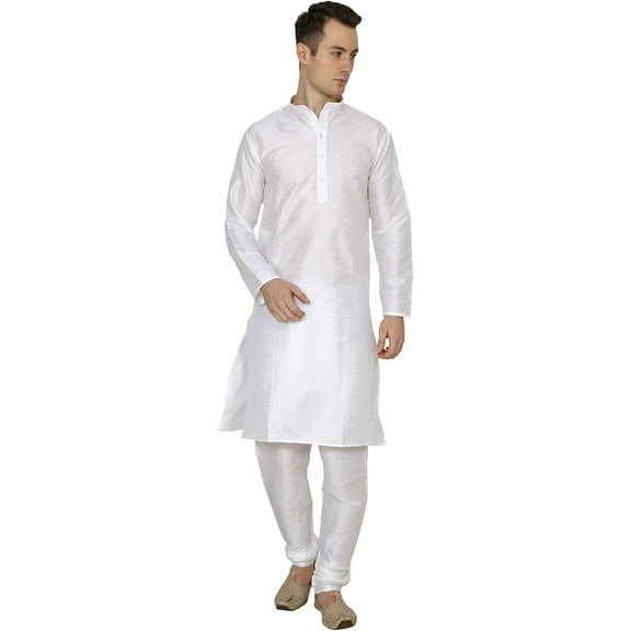 Royal Kurta Mens Silk Blend Kurta Pyjama Set (38, Plain White)