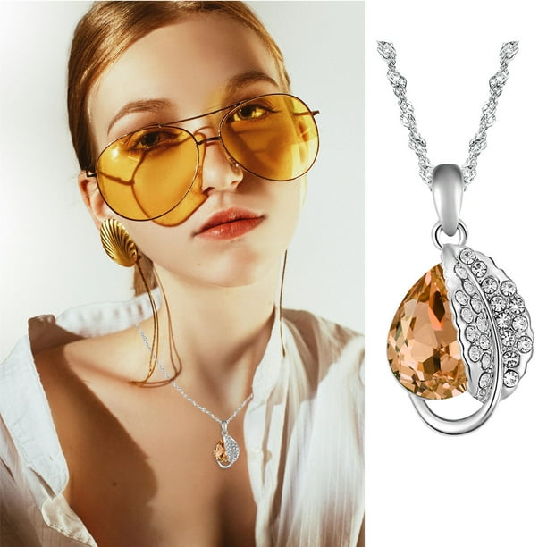 Fiudx Collar de Diamantes, Elegante Diseño de Hojas de Cristal, Regalo Único de Joyería de Amor, Cómodo y Agradable para La Piel, Ideal para Ocasiones Especiales, Aniversarios y Cumpleaños, Perfecto
