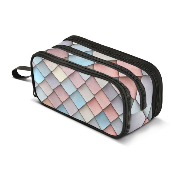 FORMRS Pencil Case with 3 Compartments Zipper Pouch, Elementary School Level and up, Red Art Pattern