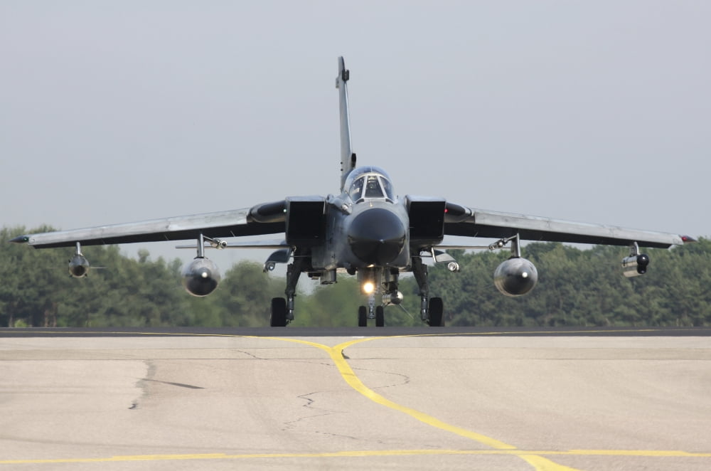 German Tornado ECR on the runway at Lechfeld Airfield Germany Canvas Art - Timm ZiegenthalerStocktrek Images (35 x 23)