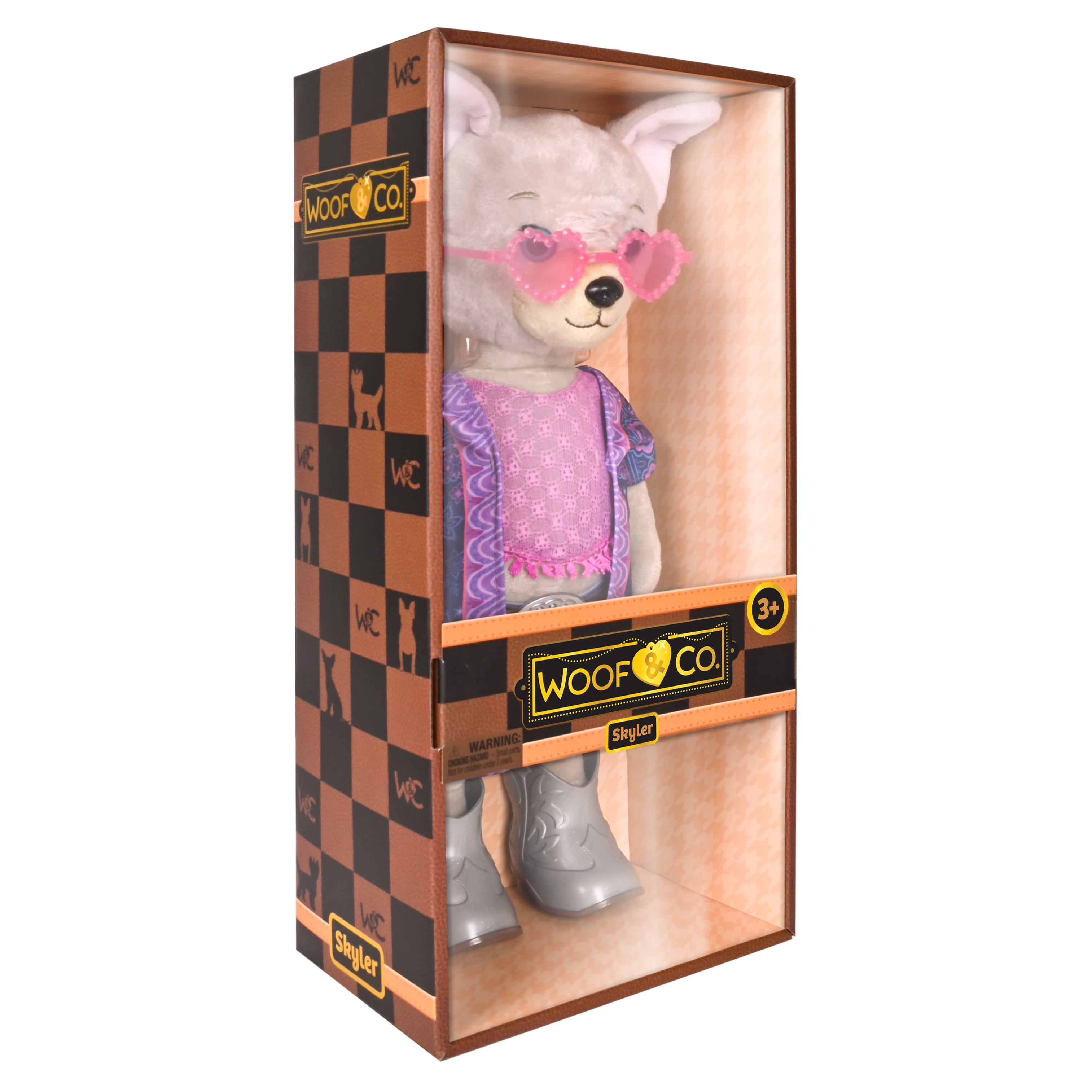 Woof & Co 15-inch Fashion Doll – Skyler The Poseable Plush French Bulldog with Removable Outfit & Accessories, Children Ages 3+