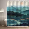 thumbnail image 3 of Mountain Shower Curtain, Teal Shower Curtain for Bathroom, Cool Shower Curtain Nature Shower Curtain Hooks, Watercolor Misty Forest Sun Sunset Landscape Shower Curtain, 72Wx72H Inch, 3 of 6