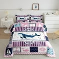 thumbnail image 3 of Feelyou Kawaii Ocean Whale Bedding Comforter Set, Cartoon Marine Rudder Twin Comforter Sets, Pink Patchwork Buffalo Reversible Bedding Set, Super Cozy Room Decor, 2pcs, 3 of 9