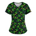 thumbnail image 4 of Luxalzxs Women St. Patrick's Day Scrub Tops Clover Print Short Sleeve V-Neck Tops Nursing Working Uniform, 4 of 5