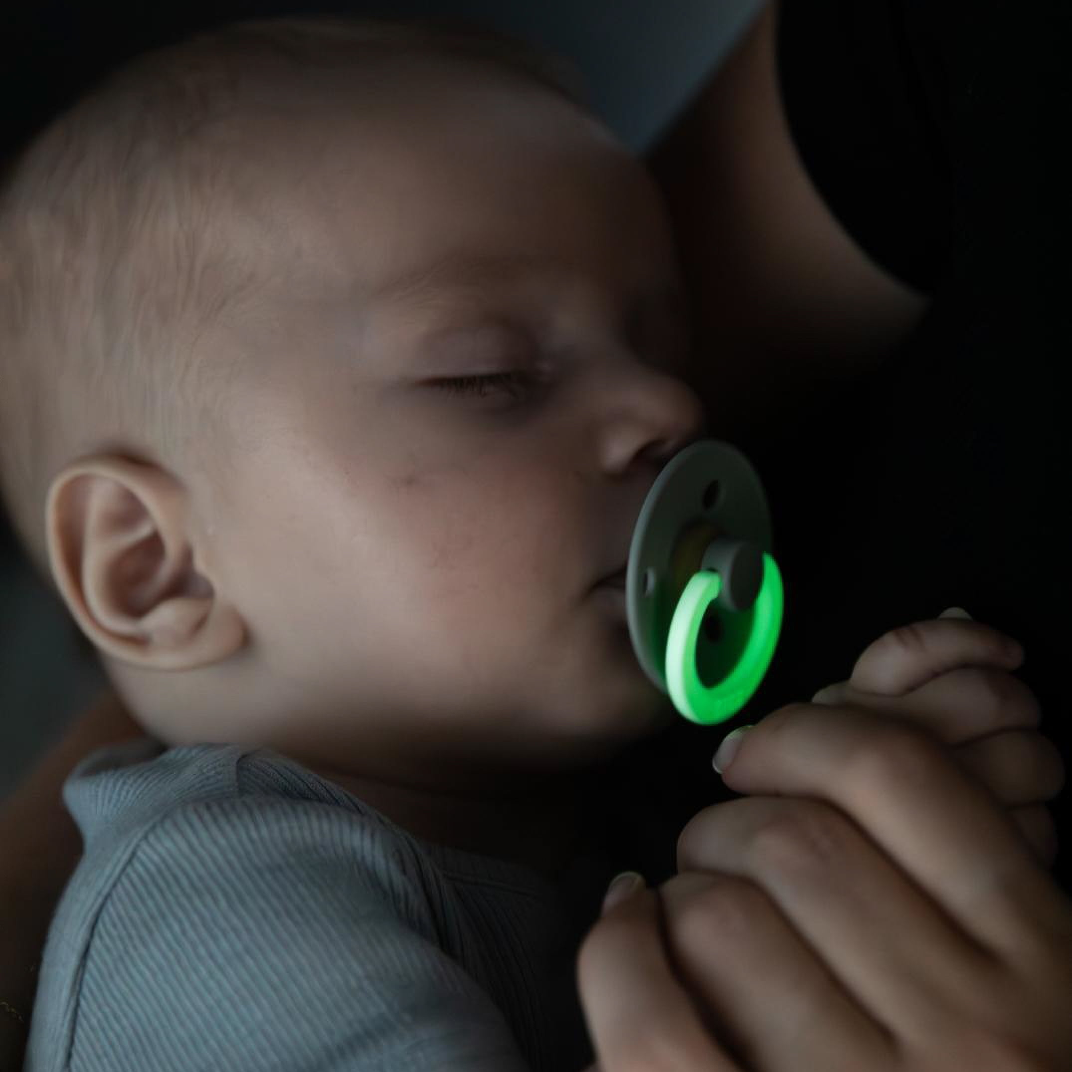 BIBS Colour Glow in The Dark Latex Pacifier Size 2, 6,18 Months, Iron/Baby Blue, 2 Pack