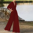 thumbnail image 3 of Breezora Women's V Neck Wide Leg Jumpsuit Short Sleeve Romper Elegant Casual Wear for Cocktail Parties L Size Red, 3 of 6