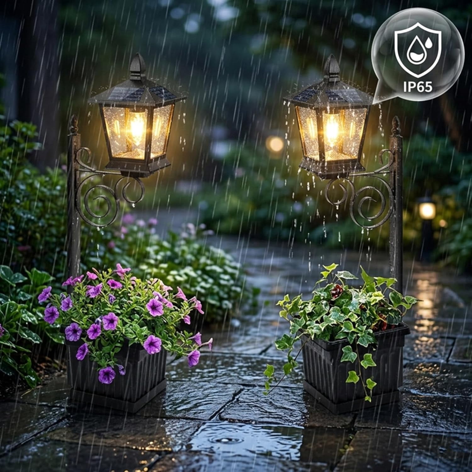 Solar Pathway Lights with Planter, 2-in-1 Outdoor Solar Lamp Post Light with Planter, Heavy Duty Waterproof Outdoor Decor for Front Door, Porch and Landscape
