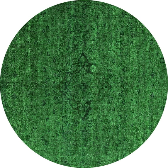 Ahgly Company Indoor Round Oriental Green Industrial Area Rugs, 7' Round