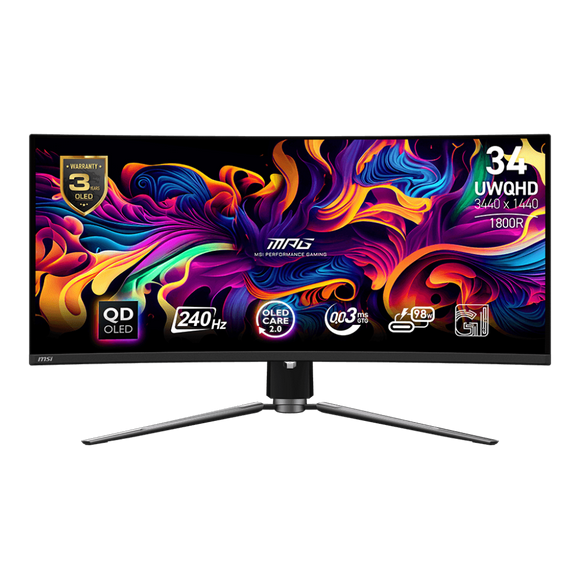 MSI MPG 341CQPX QD-OLED, 34" Curved Gaming Monitor 1800R 3440 x 1440, 240Hz / 0.03ms (GTG), Adaptive-Sync, HDMI 2 (v2.1), DP 1.4a, USB Type-C, Height adjustable