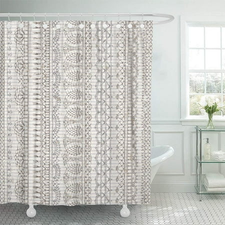 PKNMT Vintage Crochet Sketch Boundless Vertical Knitted Lacy Edgings on Old Striped Bathroom Shower Curtain 66x72 inch