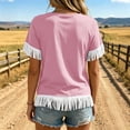 thumbnail image 7 of Admvng Women's T-Shirt Crew Neck Fringe Trim Short Sleeve Solid Casual Summer Tops, 7 of 7
