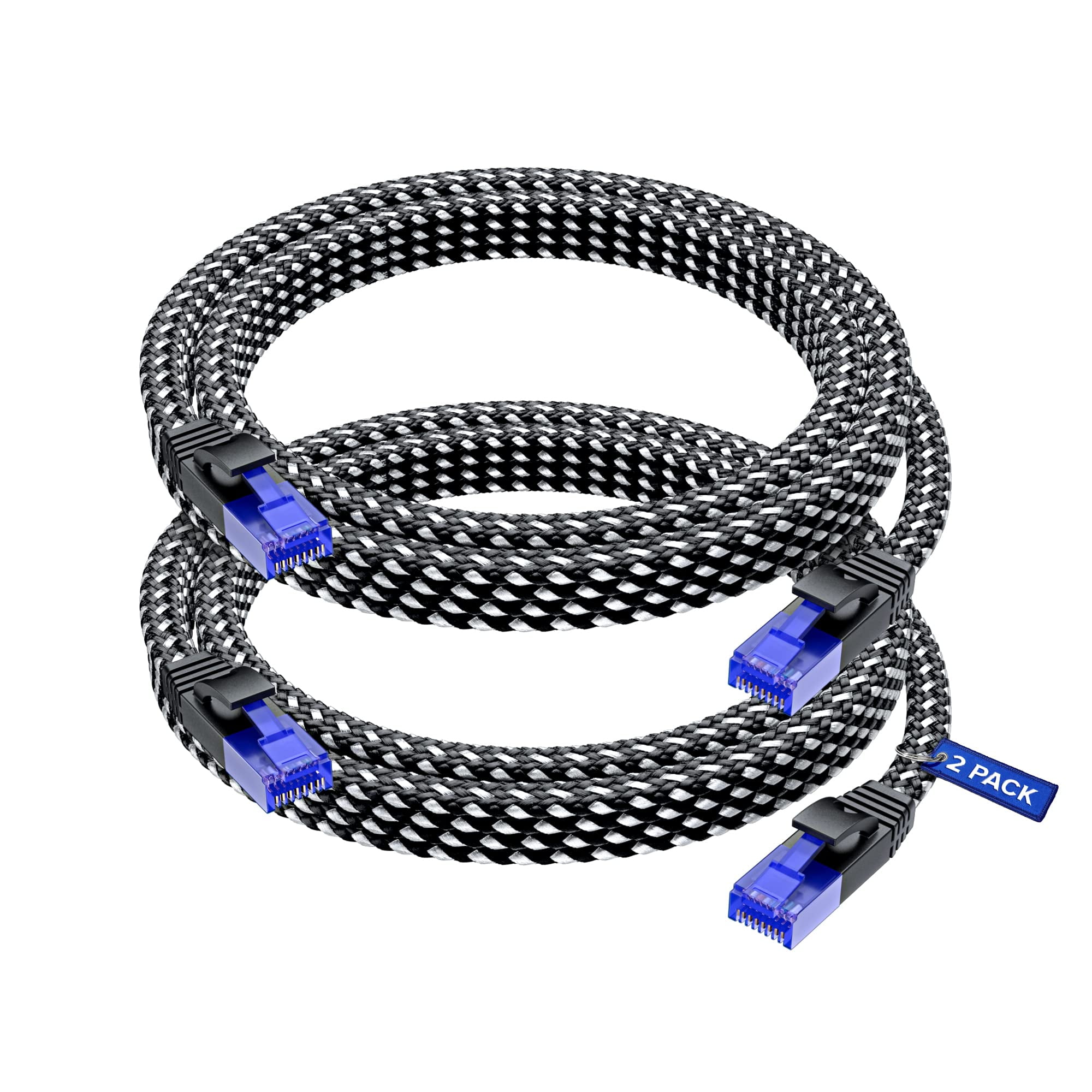 Cat 6 Cable, 8 ft, 2 Pack EasyHide Flat SuperDurable Black