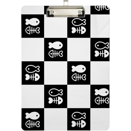 Wellsay Black and White Plaid Fish Clipboard Classrooms Office Clipboard A4 Standard Letter Size 9" x 12.5" with Low Profile Metal Clip Decorative Clip Boards for Teachers