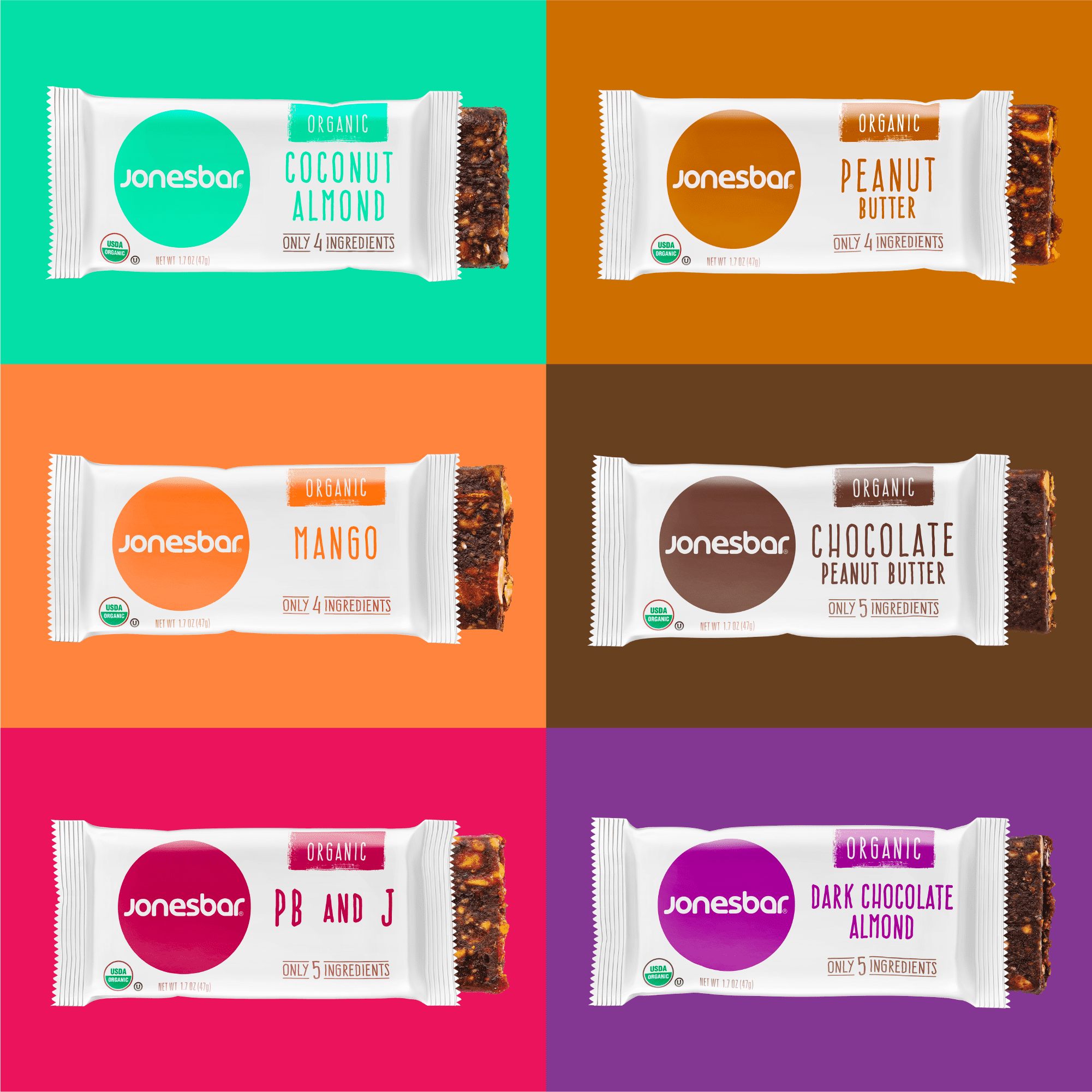 JONESBAR (Variety Pack, 12 Count (Pack of 1)), USDA Organic Fruit & Nut Bar, Non-GMO, Kosher, Vegan, Gluten Free, Simple Snack Bar