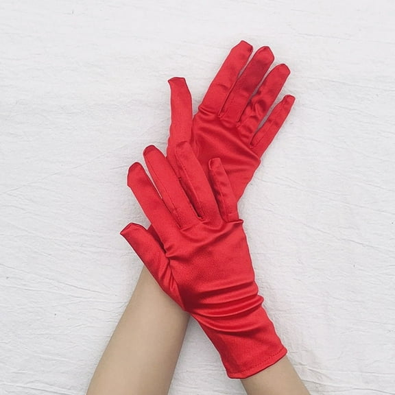 Zhuge Women Short Satin Gloves Child Adult Gloves Wedding Party Wrist Length Gloves Gown Gloves Opera Gloves-Red