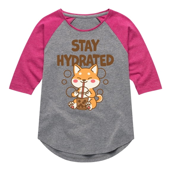 Instant Message - Stay Hydrated Shiba Inu - Toddler & Youth Girls Raglan Graphic T-Shirt