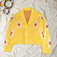 thumbnail image 3 of Women's Flower Long Sleeve Short Cardigan Casual Loose V Neck Button Knit Sweaters, 3 of 5
