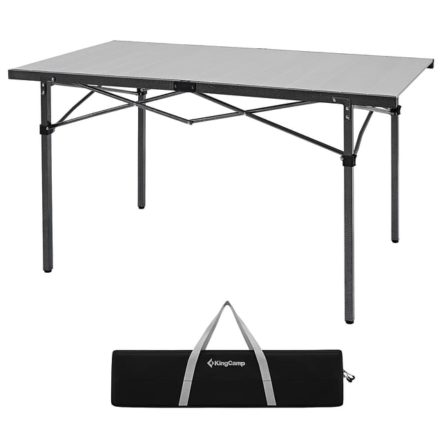 KingCamp Mesa de camping plegable portátil de aluminio enrollable, ligera, plegable, grande, para picnic en interiores y exteriores, patio trasero, 53.5 x 27.5 pulgadas