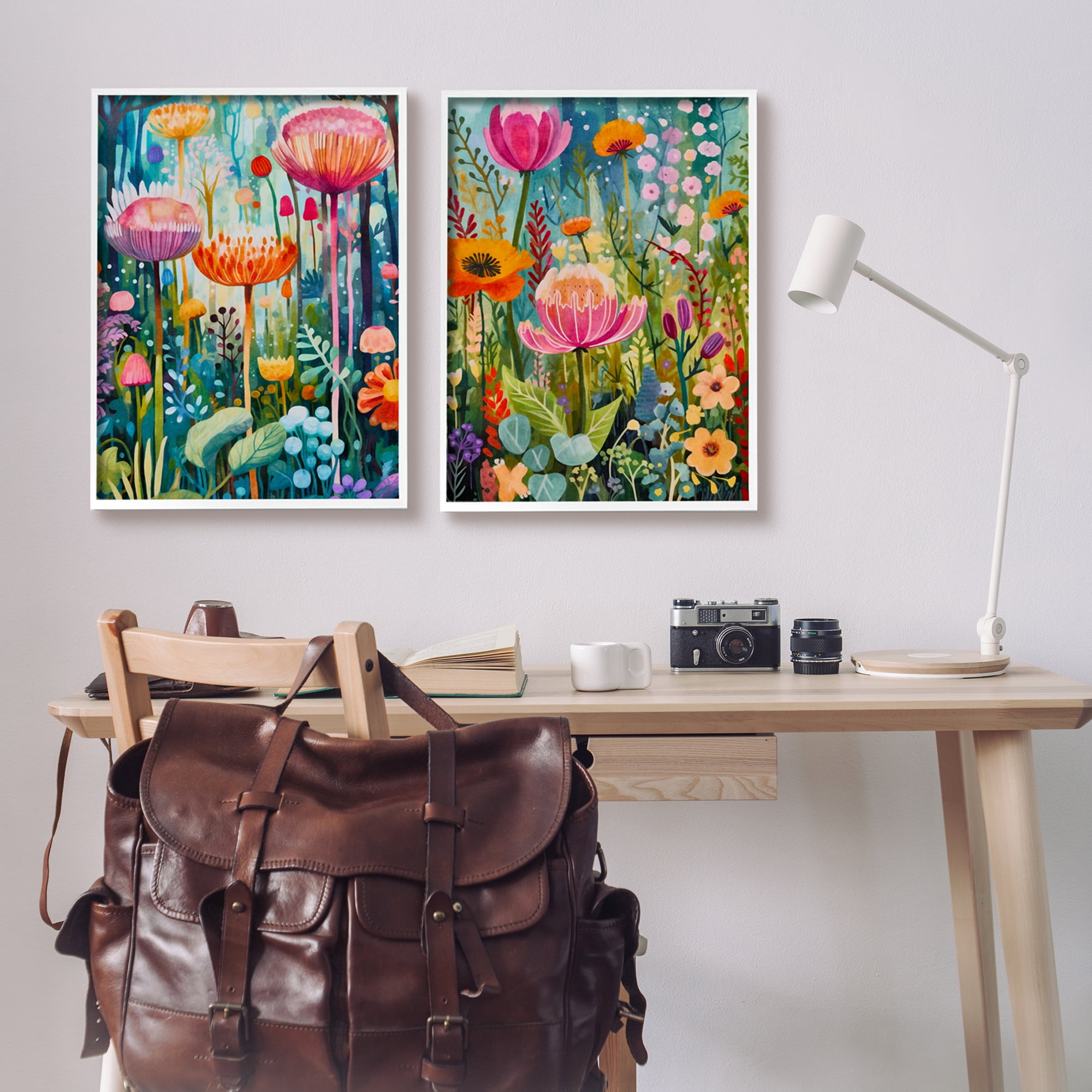 Stupell Industries Whimsical Gardens Landscape Botanical & Floral Painting White Framed Art Print Wall Art, 24 x 30, Set of 2