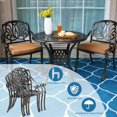 thumbnail image 6 of MEETWARM 3 Piece Patio Bistro Set, Outdoor All-Weather Cast Aluminum Dining Furniture Set Includes 2 Cushioned Chairs and a 31” Round Table with Umbrella Hole for Garden Deck, 6 of 7