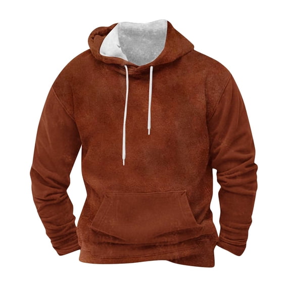 lkfuzj 2024 New Mens Casual Hooded Sweatshirts Fashion Hallowmas Hooded Sweatshirts Round Neck Print Pullover Long Sleeve Drawstring Workout Sport Hoodie Comfy Pullover Top Sweatshirt Brown
