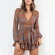 thumbnail image 2 of Monos de playa estampados para mujer con escote en V profundo y manga larga con nudo con volantes y dobladillo floral Fridja  fhjkhfk460308, 2 of 9