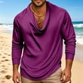 thumbnail image 5 of Zivyakyro Casual Mens Tops Cowl Neck Long Sleeve Satin Fall Loose Solid Pullover Shirt Soft Going Out Purple M, 5 of 6
