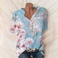 thumbnail image 2 of Fsqjgq Women's Summer Lace Short Sleeve Tops Shirt Womens Western Tops Womens Button up Cotton and Linen Short Sleeve Printed Floral Blouse with Pocket Sky Blue Xxxl, 2 of 8