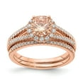 thumbnail image 6 of Solid 14k Rose Gold Morganite Diamond Halo Engagement Ring Size 9 (.284 cttw.), 6 of 7