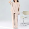 thumbnail image 2 of tarylea Lightweight Summer Pajamas Set for Women Scoop Neck Button down Tops Wide Leg Pants with Pockets Solid Color Casual Loose Comfy Homewear Lounge Suits, 2 of 8