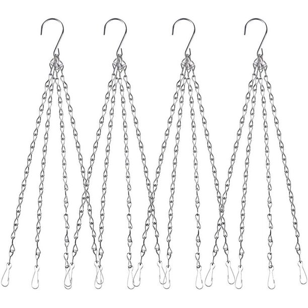Paquete de 4 cadenas colgantes con ganchos de repuesto para macetas, comederos para pájaros, jardineras y faroles.