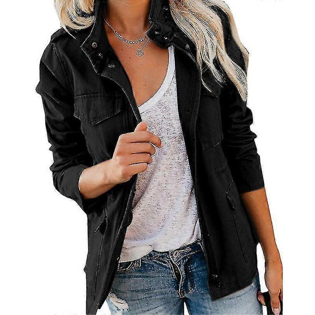 Ladies Snap Buttons Military Jacket Streetwear Fall Coat Long Sleeve Utility Jackets