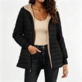 thumbnail image 2 of QIYAGBSA Winter Coats for Women Puffer Jacket Hooded Mid Length Horizontal Quilted Fleece Lined Zip Pockets Ribbed Cuffs for Cold Weather Casual, 2 of 2