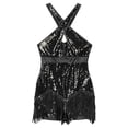 thumbnail image 5 of Yanarno Glittery Sparkly Bodysuit For Women Fringe Dance Leotard Halter Cross Front Latin Jazz Black XXL, 5 of 7
