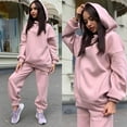 thumbnail image 4 of New Fashion Autumn Winter Solid Color Hooded Sweatshirt Casual Two-Piece Set For Women, 4 of 10