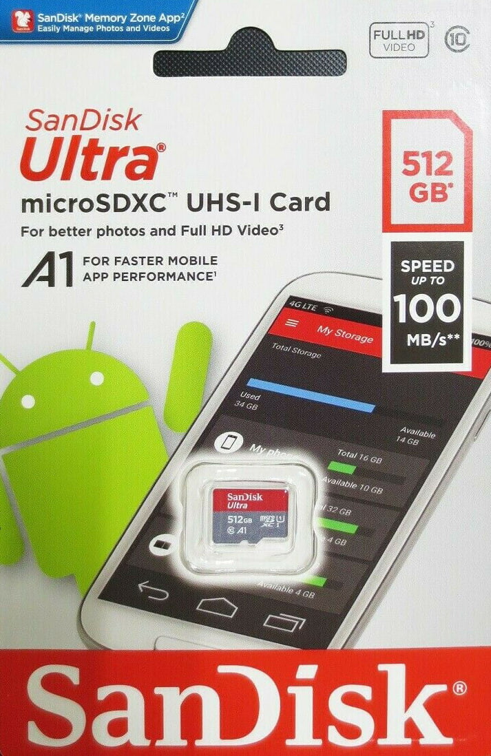 U1 A1 512GB Micro SD Memory Card Class 10 512GB micro SD card,Memory Card with Adapter microSDXC Up to 100MB/s 
