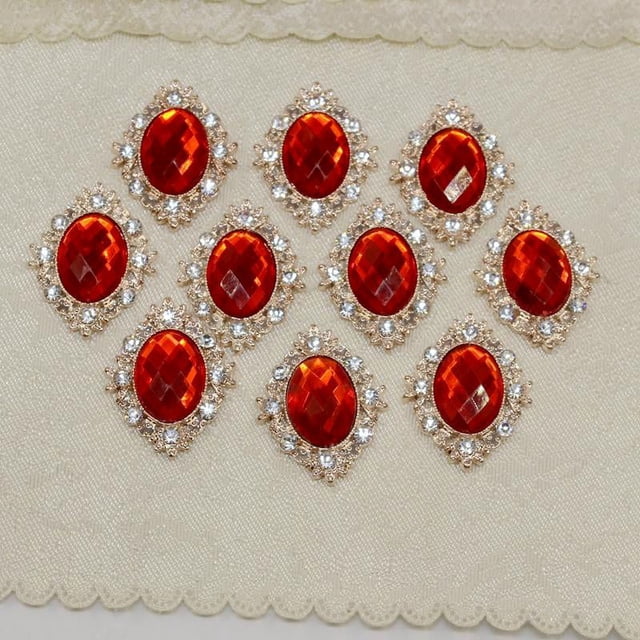 Rongfmy 10 Piece Diamante Rhinestone Beads Flat Back Button Scrapbook Sewing Craft Red 30x25mm