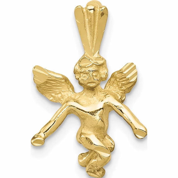 10K Yellow Gold Satin & Diamond-Cut Angel Charm (20 X 12) Made In United States -Jewelry By Sweet Pea