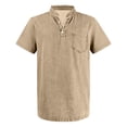 thumbnail image 4 of Lumtrix Distressed Henley Shirts for Men Short Sleeve T Shirts Vintage Relaxed Fit Retro Wash Tops with Pocket Khaki 4XL, 4 of 5