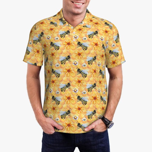 Fotbe Bee Wasp Camiseta Polo de Golf para Hombre con Estampado – Camisa Deportiva Transpirable con Cuello Abotonado-4X-Large