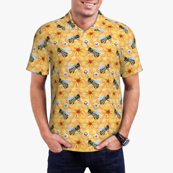 Saiise Bee Wasp Print Mens Golf Shirt Moisture Wicking Quick-Dry Print Performance Polo Shirts for Men-X-Large