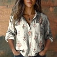 thumbnail image 2 of Shirts For Women Cotton Shirt Printed Fashionable Button Up Shirt Casual Top With Seven Quarter Sleeves Shirt Long Sleeve Shirts For Women, 2 of 4