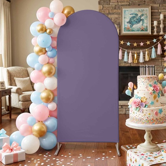 Gray Purple Arch Backdrop Covers 5 FT, Purple Solid Color Background Minimalist Stretchy Fitted Arched Stand Covers Party Arch Stand Cover Photo Booth for Wedding Birthday Decor