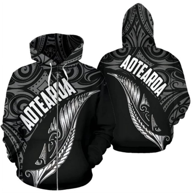 Sudadera con capucha para hombre, con estampado 3D de helecho plateado de Aotearoa, Nueva Zelanda. Novedades en sudaderas con capucha, sudaderas informales, ropa para hombre.