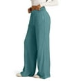thumbnail image 3 of Women’s Solid Color Wide Leg Joggers High Waist Sweatpants with Drawstring and Loose Fit, Comfortable Lounge Pants Green, 3 of 5