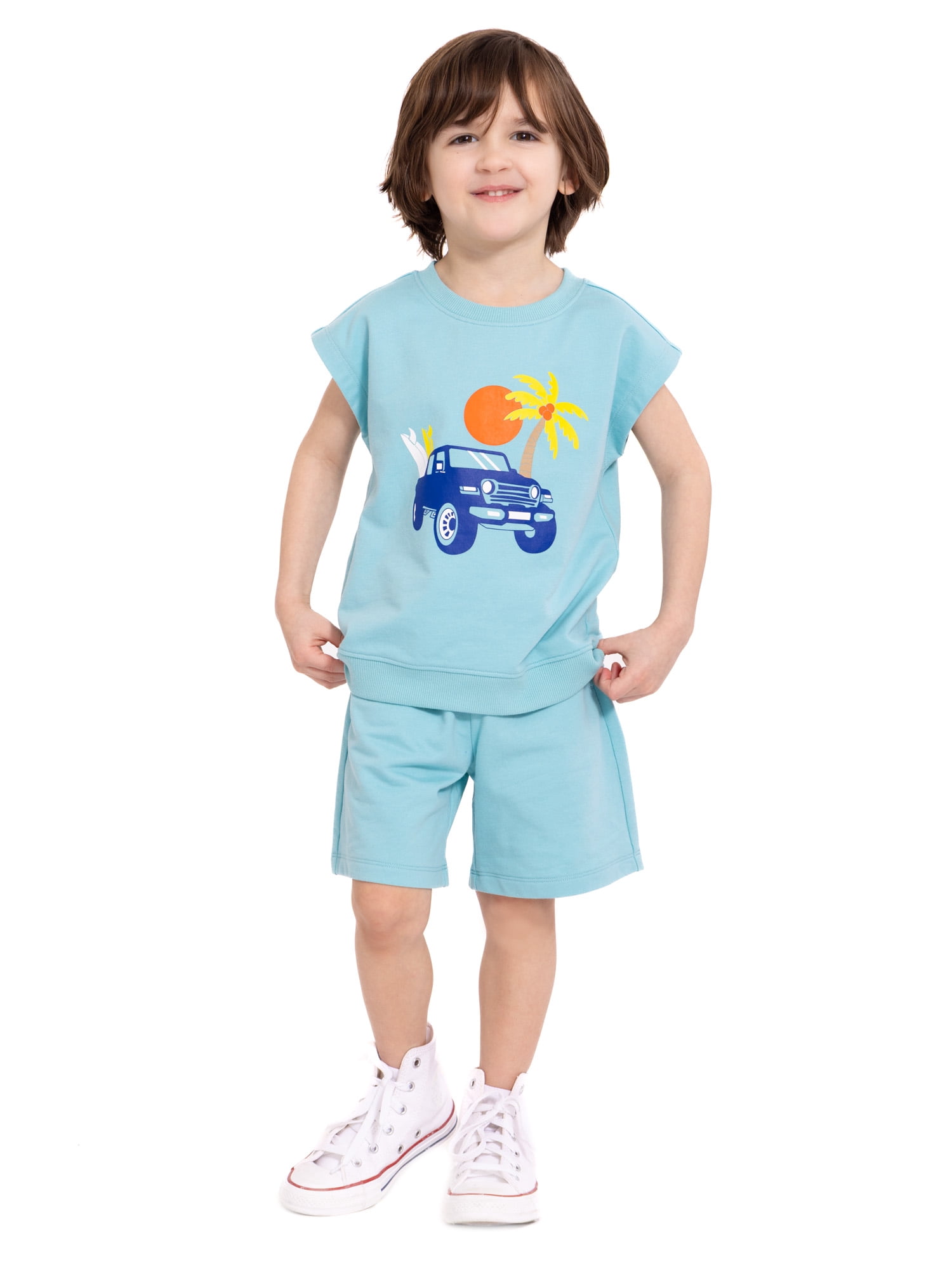 Wonder Nation Toddler Boys Sleeveless Graphic Tank Top and Matching Shorts Set, Sizes 12M-5T