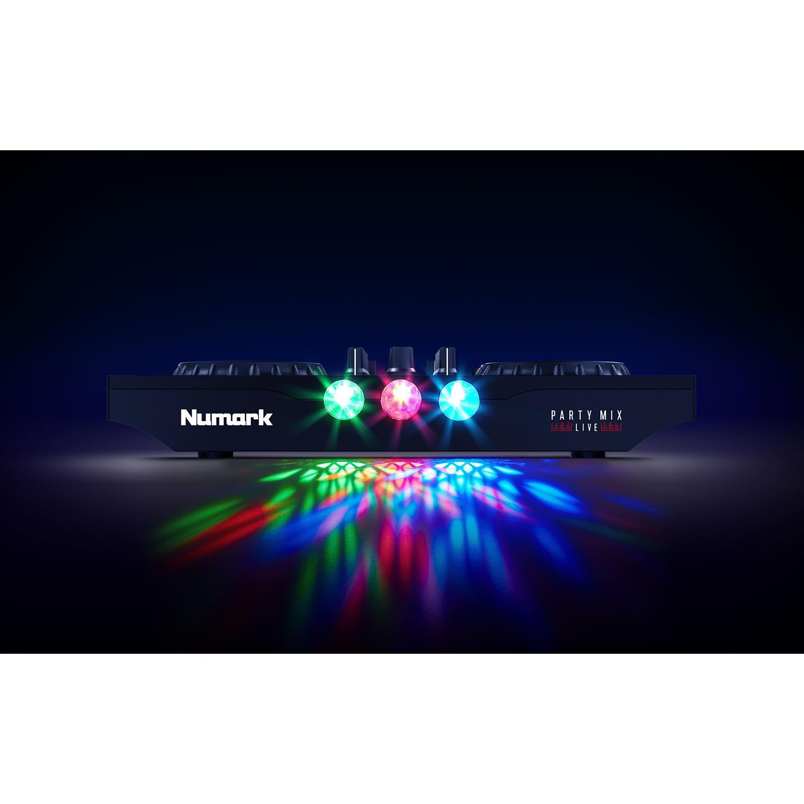 Numark Party Mix Live Built-In Light Show and Speakers DJ Controller with HF125 Professional Over-Ear DJ Headphones Package