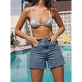thumbnail image 2 of EMMIOL Women's High-Mid Waisted Stretchy Denim Shorts Basic Wash Solid Casual Boyfriend Y2K Jorts for Summer, 2 of 6