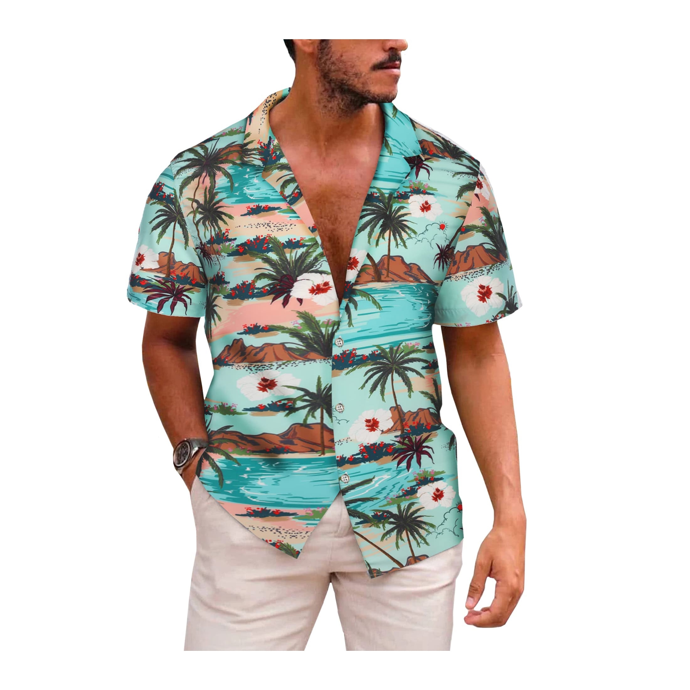 Daupanzees Mens Hawaiian Shirts Aloha Printed Short Sleeve Button Down ...
